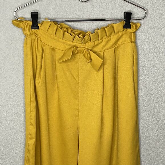Shein Mustard Yellow Paperbag Waist Bow Detail Culotte Pants Size Medium - Picture 4 of 8